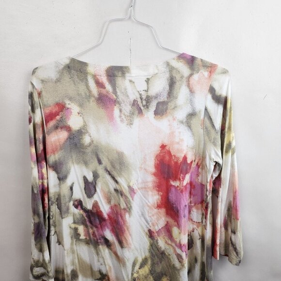Belle By Kim Gravel Womens Watercolor Floral Tunic Top Small Pink Beige Artsy - Picture 8 of 8